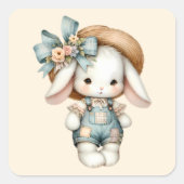 Sticker Carré Lapin mignon dans les couloirs avec Casquette pail (Devant)