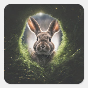 Sticker Carré Lapin mignon du trou de lapin