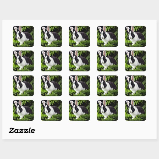 Sticker Carré Lapin noir et blanc, (Feuille)