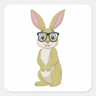 Sticker Carré Lapin pâque intelligent avec lunettes