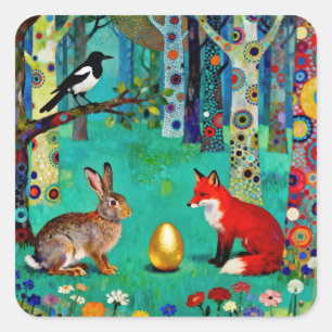 Sticker Carré Lapin, Pie et Renard et «Le Chemin du Partage»