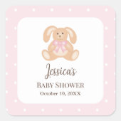 Sticker Carré Lapin rose lapin mignon Pois mignon Baby shower fi (Devant)