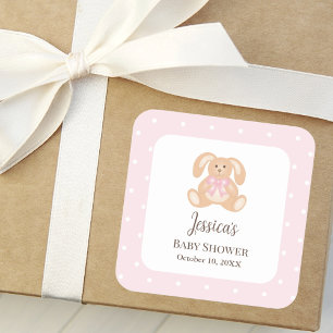 Sticker Carré Lapin rose lapin mignon Pois mignon Baby shower fi