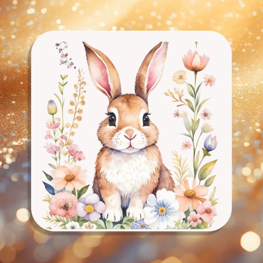 Sticker Carré Lapin vintage Aquarelle Lapin Pâques