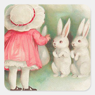 Sticker Carré Lapin vintage Salutation de Pâques