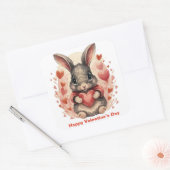 Sticker Carré Lapin Whimsical Personnalisé Premier Valentin (Enveloppe)