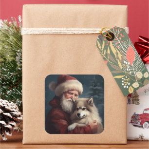 Sticker Carré Lapphund finlandais Père Noël Noël festif
