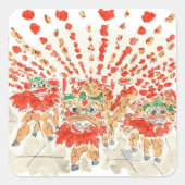 Sticker Carré L'aquarelle chinoise de danse Lion (Devant)