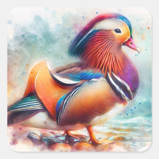 Sticker Carré L'aquarelle couleur mandarin canard (Devant)