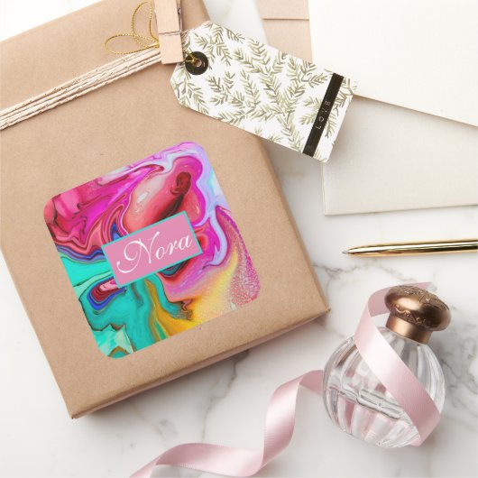 Sticker Carré L'aquarelle de marbre moderne vibrante (Cadeaux)