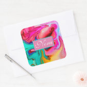 Sticker Carré L'aquarelle de marbre moderne vibrante (Enveloppe)