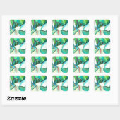 Sticker Carré L'aquarelle du désert bleu et vert Succulent (Feuille)