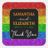 Sticker Carré L'arc-en-ciel LGBT brille le Merci mariage (Devant)