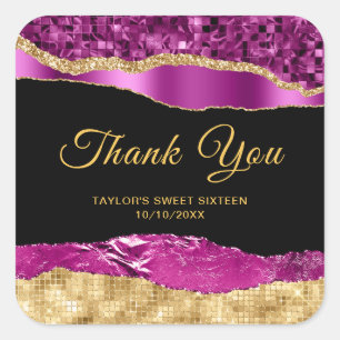 Sticker Carré Larmes de glamour violet et or Sweet Sixteen Merci