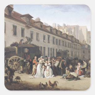 Sticker Carré L'arrivée d'une diligence au terminus