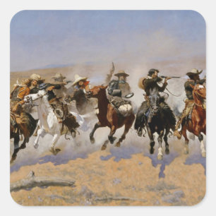 Sticker Carré L'art occidental de Frederic Remington “Ruée vers