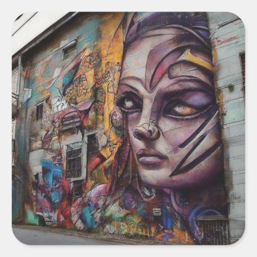 Sticker Carré L'art urbain sur l'abandon du bâtiment (Devant)