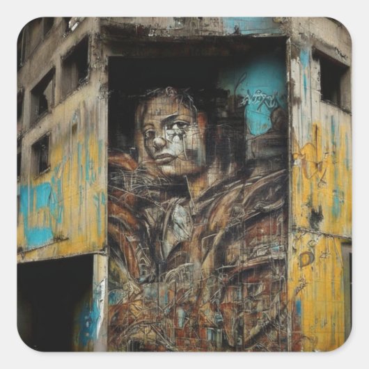 Sticker Carré L'art urbain sur l'abandon du bâtiment (Devant)