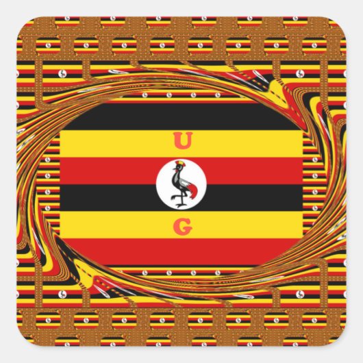 Sticker Carré L'Art Vibrant Ouganda Inspiré Du Drapeau (Devant)