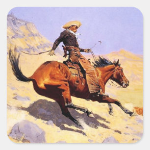 Sticker Carré L'art western cow-boy par Frederic Remington