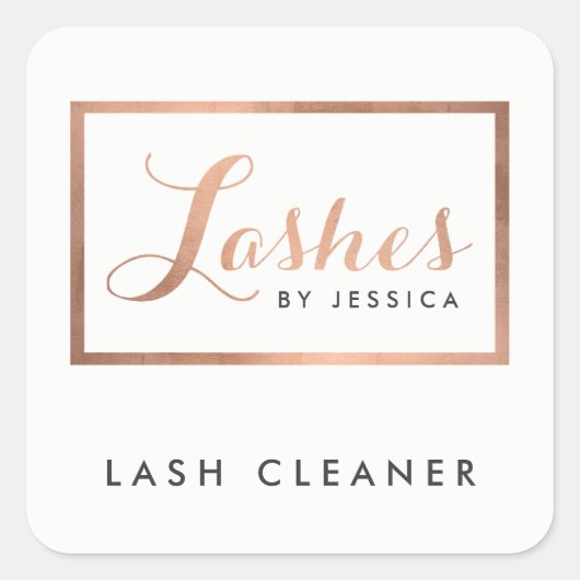 Sticker Carré Lashes de verre Script Rose texte Gold Lash Cleane (Devant)