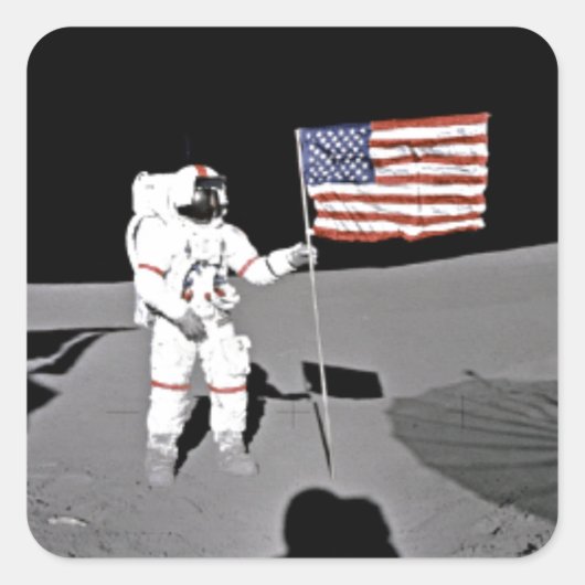 Sticker Carré L'astronaute Alan Shepard, drapeau américain sur l (Devant)