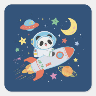 Sticker Carré l'astronaute bleu et orange Panda