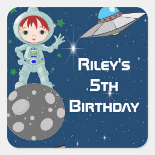 Sticker Carré L'astronaute Redhead Boy Party favorise les Étique
