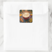 Sticker Carré Latte Happy Fall Dans Une Mug Rouge Avec Feuilles  (Sac)