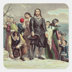 Sticker Carré L'atterrissage des pèlerins à Plymouth