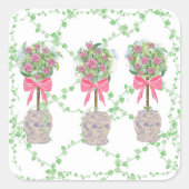 Sticker Carré Lattice Green Topiary Roses Ginger jars jar (Devant)