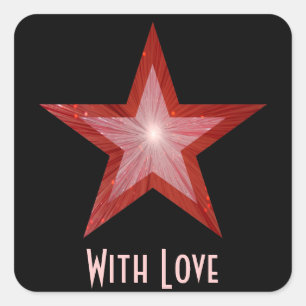 Sticker Carré L'auto-collant rouge étoilé 'Avec amour' en noir