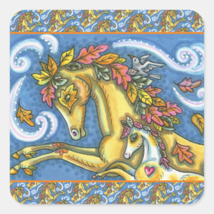 STICKER CARRÉ L'AUTOMNE COLORÉE PARTE SUR LE CHEVAL ET LE COLT W