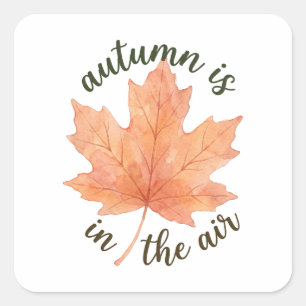 Sticker Carré L'automne est dans l'air Aquarelle Feuille d'érabl
