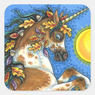 STICKER CARRÉ L'AUTOMNE PARTE SUR UN STALLION UNICORN, REARRÊTAN