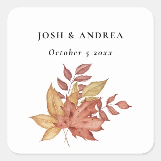 Sticker Carré L'automne rustique élégant laisse une typographie (Devant)