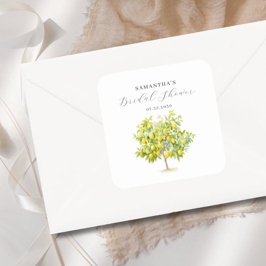 Sticker Carré Lavage de mariage aquarelle Citron Citrus 