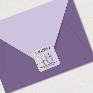 Sticker Carré Lavande Parties scintillant Argent Ombre Sweet 16