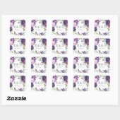 Sticker Carré Lavande violette & violet Monogramme floral - (Feuille)