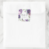 Sticker Carré Lavande violette & violet Monogramme floral - (Sac)