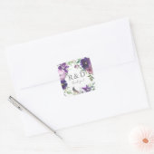 Sticker Carré Lavande violette & violet Monogramme floral - (Enveloppe)