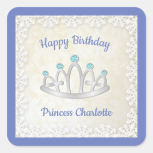 Sticker Carré Lavender Blue Princesse Tiara fête d'anniversaire
