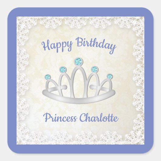 Sticker Carré Lavender Blue Princesse Tiara fête d'anniversaire (Devant)