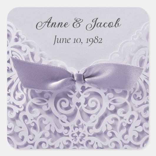 Sticker Carré Lavender Bow sur dentelle Mariage Vow renouveau (Devant)