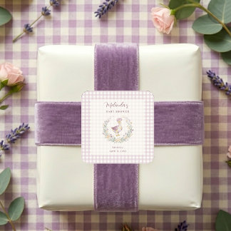 Sticker Carré Lavender Gingham Goose Envelope Seal LPM26