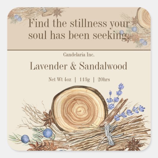 Sticker Carré Lavender Sandalwood Quote Candle Label (Devant)