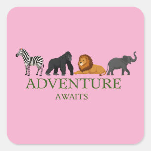 Sticker Carré L'aventure Attend - Jumelles Vintage et Montagne