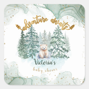 Sticker Carré L'aventure de l'ours polaire attend une douce baby