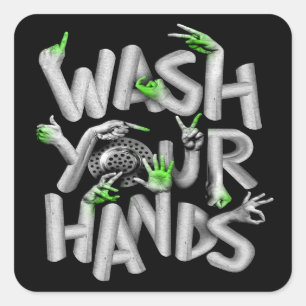Sticker Carré Lavez Vos Mains Hygiène Germes
