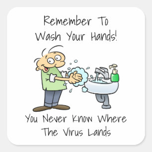 Sticker Carré Lavez-vous les mains Hygiène Rappel Carton